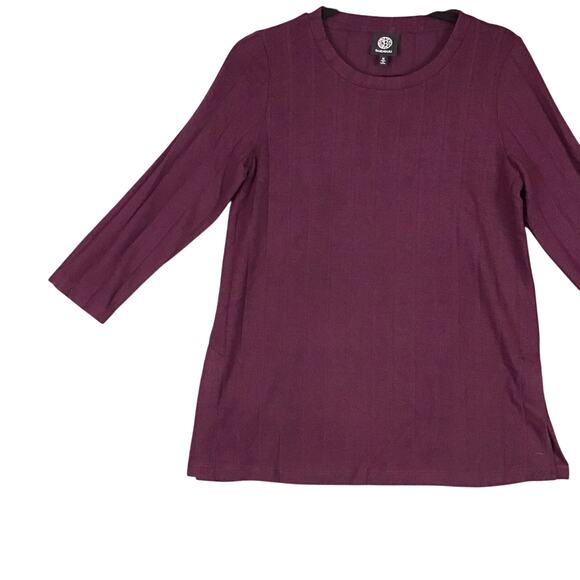 Bobeau Womens Medium Maroon Wide Rib Crew Neck 3/4 Sleeve Side Slit Top NWOT - Picture 7 of 9